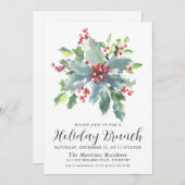 Classic Holly Berry Greenery Holiday Brunch Einladung (Vorne/Hinten)