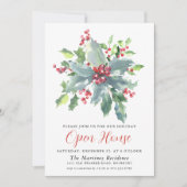 Classic Holly Berry Greenery Holiday Open House Einladung (Vorderseite)