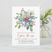 Classic Holly Berry Greenery Holiday Open House Einladung (Stehend Vorderseite)
