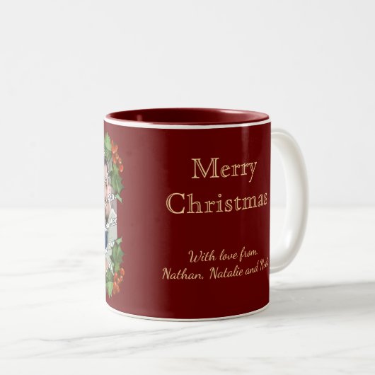 Classic Holly Border Christmas Photo Mug Zweifarbige Tasse (VorderseiteRechts)