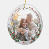 Classic Holly Pine Silver Frame Foto Neu Keramik Ornament (Links)