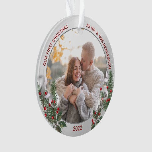 Classic Holly Pine Silver Frame Foto Neu Ornament (Vorderseite)