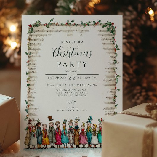 Classic Holly und Carolers Weihnachten Einladung