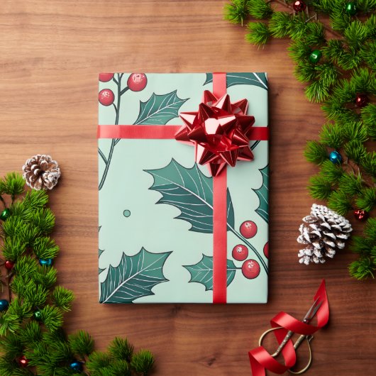 Classic Holly Weihnachtswrapping Paper Geschenkpapier (Feiertagsgeschenk)