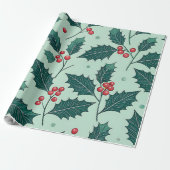 Classic Holly Weihnachtswrapping Paper Geschenkpapier (Ungerollt)