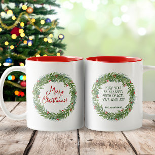 Classic Holly Wreath Familienname Weihnachten Zweifarbige Tasse