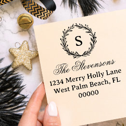 Classic Holly Wreath Monogram Weihnachten Permastempel