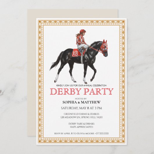 Classic Horse Racing Derby Party Invitation Einladung (Vorne/Hinten)