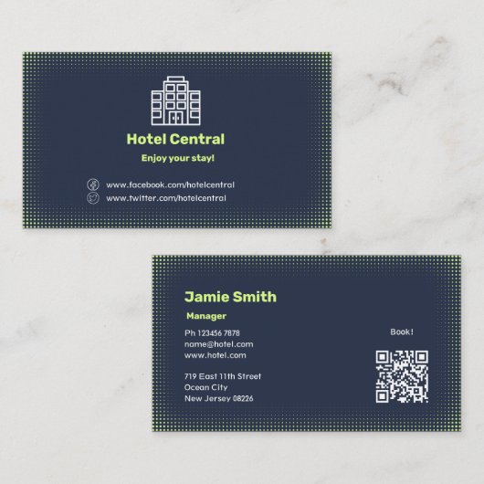 Classic Hotel Blue Business Card mit QR Code Visitenkarte (Vorne/Hinten)