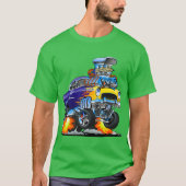 Classic Hotrod Muscle Car Flammen Big Motor T-Shirt (Vorderseite)