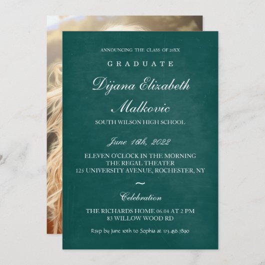 Classic I Green Abschluss Einladung (Vorne/Hinten)