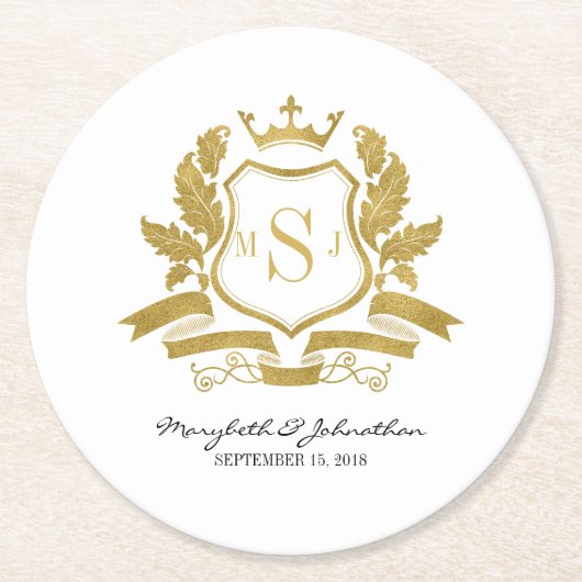 Classic Imitate Gold Wappen Wedding Paper Unterset Runder Pappuntersetzer (Vorderseite)
