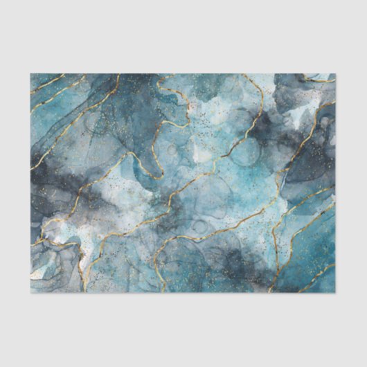 Classic Imitate Marble Blue/Gold Decoupage Seidenpapier (Vorderseite)