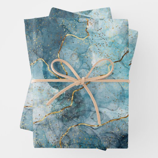 Classic Imitate Marble Blue/Gold Geschenkpapier Set (Beispiel)