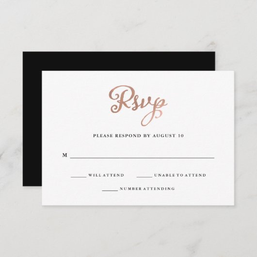 Classic Imitats Rose Gold Wedding RSVP Karte (Vorne/Hinten)
