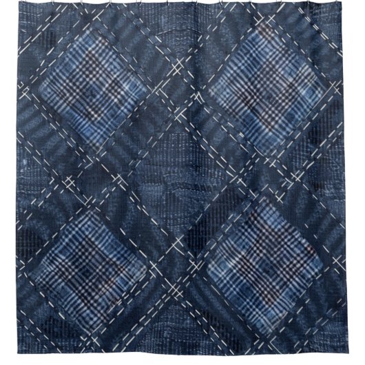 Classic Indigo Diamond Stitch Denim Muster Duschvorhang (Vorderseite)