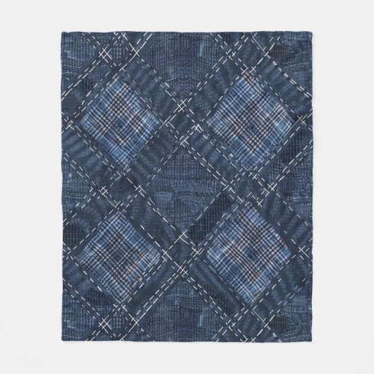 Classic Indigo Diamond Stitch Denim Muster Fleecedecke (Vorderseite)