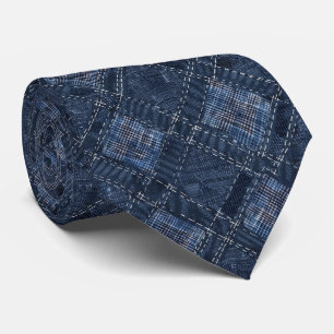 Classic Indigo Diamond Stitch Denim Muster Krawatte