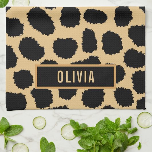 Classic Individuelle Name Cheetah Animal Print Mus Geschirrtuch (Gefaltet)