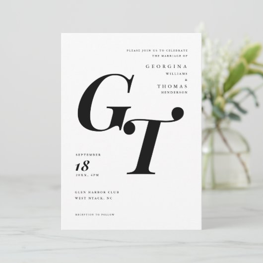 Classic Initials | Schwarz-Weiß-Hochzeit (Stehend Vorderseite)