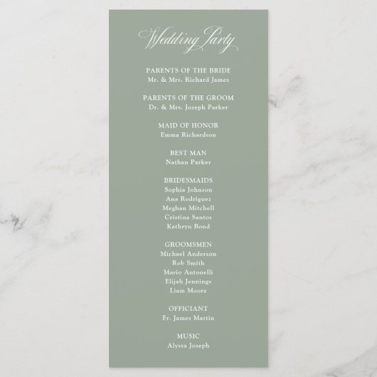 Classic Italian Elegance Sage Green | Hochzeit Programm (Rückseite)