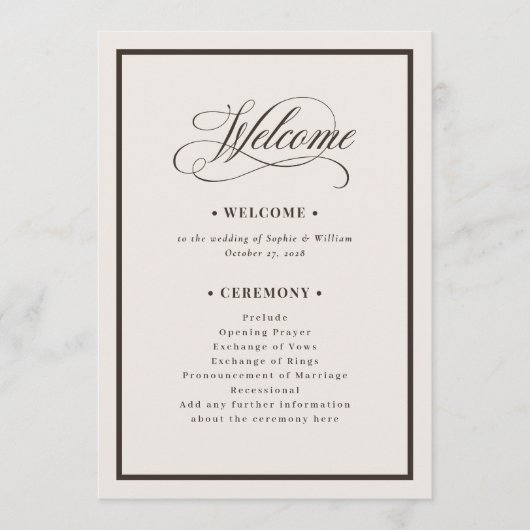 Classic Ivory and Brown | Luxe Neutral Wedding Programm (Vorderseite)