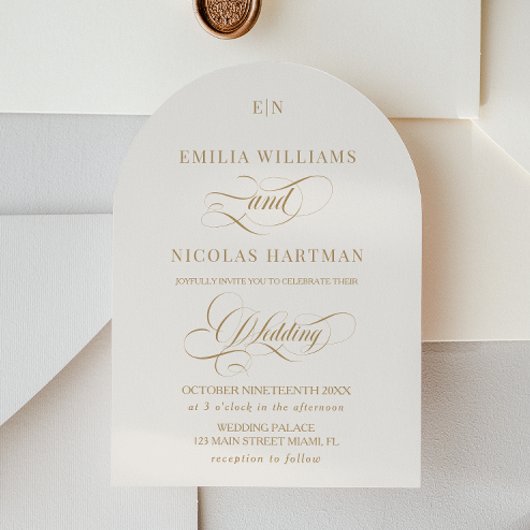 Classic Ivory and Gold Monogram Wedding Einladung