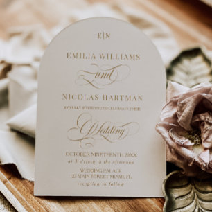 Classic Ivory and Gold Monogram Wedding Einladung