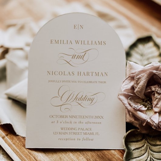 Classic Ivory and Gold Monogram Wedding Einladung