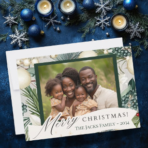 Classic Ivory Blue Christmas Family Foto Feiertagskarte