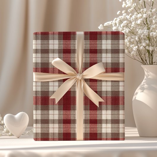 Classic Ivory Brown Rust Red Plaid Pattern Geschenkpapier