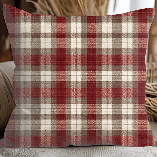 Classic Ivory Brown Rust Red Plaid Pattern Kissen (Von Creator hochgeladen)