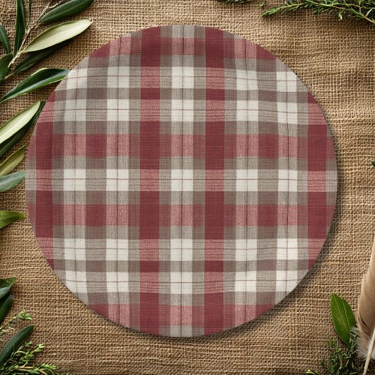 Classic Ivory Brown Rust Red Plaid Pattern Pappteller