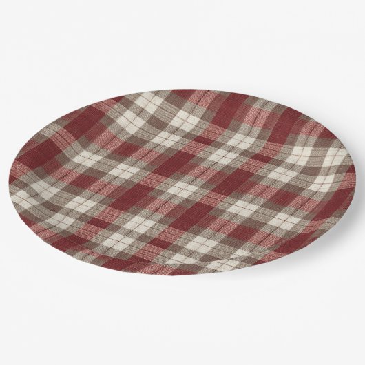 Classic Ivory Brown Rust Red Plaid Pattern Pappteller (Schrägansicht)