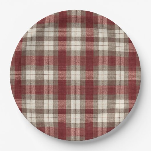 Classic Ivory Brown Rust Red Plaid Pattern Pappteller (Vorderseite)