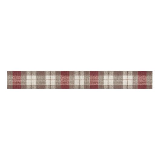 Classic Ivory Brown Rust Red Plaid Pattern Ripsband (Vorderseite)