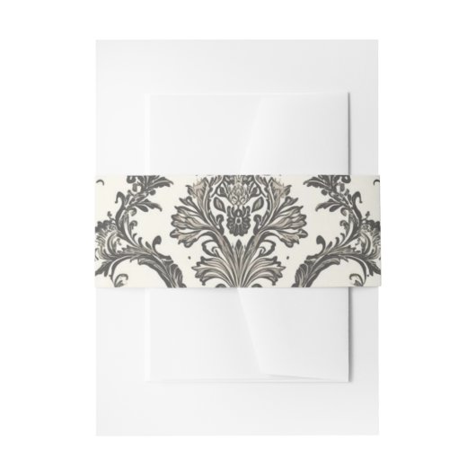 Classic Ivory Damask Rococo Pattern Wedding Einladungsbanderole (Vorderseite Beispiel)