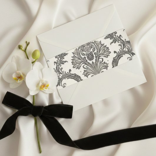 Classic Ivory Damask Rococo Pattern Wedding Einladungsbanderole