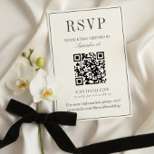 Classic Ivory Damask Rococo Pattern Wedding QR RSVP Karte