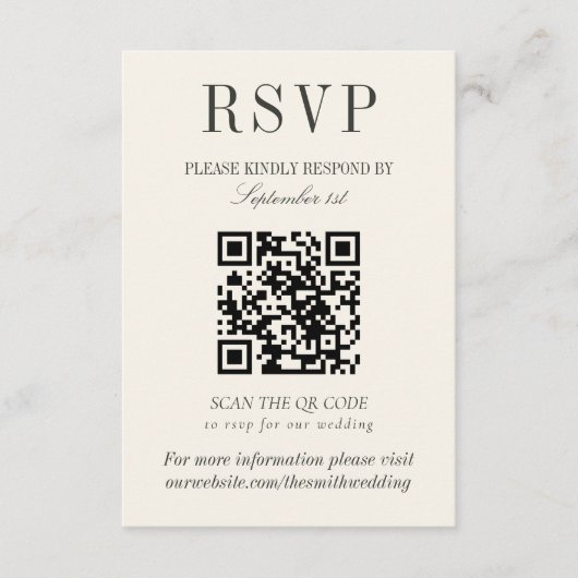 Classic Ivory Damask Rococo Pattern Wedding QR RSVP Karte (Vorderseite)