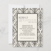 Classic Ivory Damask Rococo Pattern Wedding QR RSVP Karte (Vorderseite)