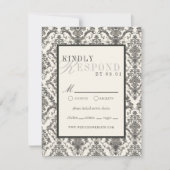 Classic Ivory Damask Rococo Pattern Wedding RSVP Karte (Vorderseite)