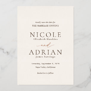 Classic Ivory Elegant Wedding Save the Date Folieneinladung