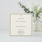 Classic Ivory & Gold Monogram Square Save the Date (Stehend Vorderseite)