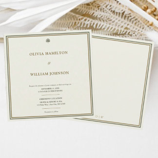 Classic Ivory & Gold Monogram Square Wedding Einladung