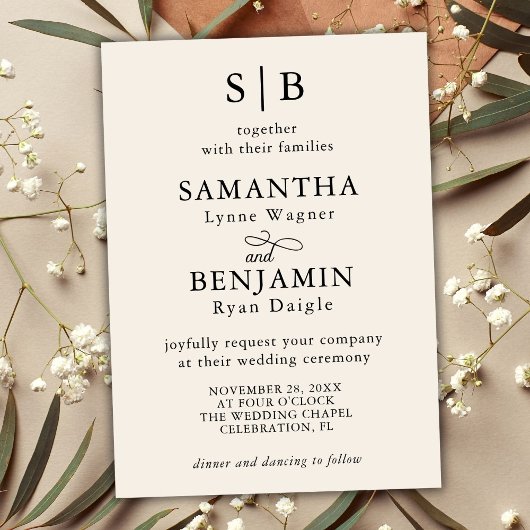 Classic Ivory Monogram Initials Wedding Einladung