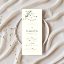 Classic Ivory Moss Green Botanical Wedding Menükarte