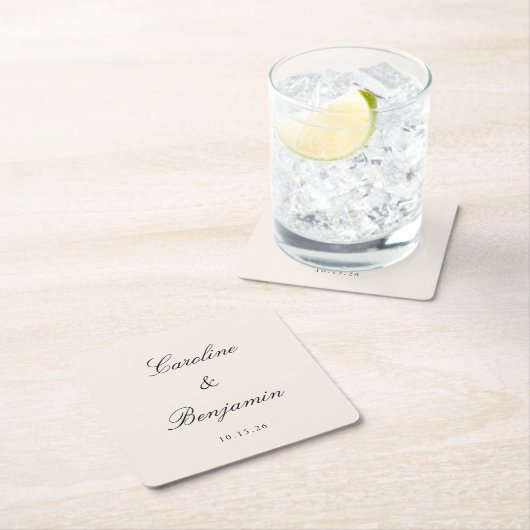 Classic Ivory Script Elegant Wedding Individuelle Rechteckiger Pappuntersetzer (Vor Ort)