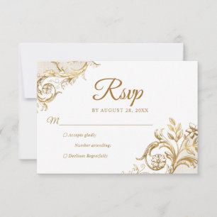 Classic Ivory White Gold Quinceanera UAWG RSVP Karte
