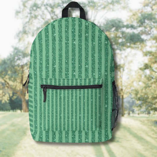 Classic Jade Green Glitter Style Vertical Stripes Bedruckter Rucksack